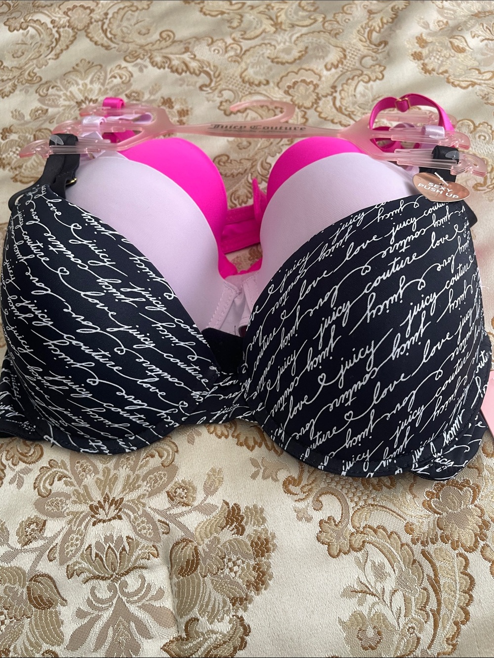 Juicy Couture Black Script Bra with Pink Accents